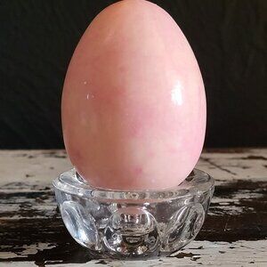 Vintage Genuine Pink Alabaster Hand-Carved Egg By Ducceschi Made In Italy